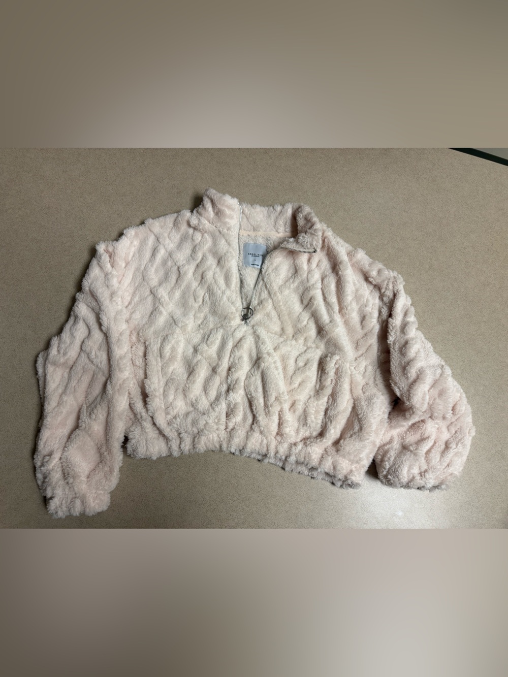 Angel Kiss Plush Argle Faux Fur Cropped Half-Zip Pullover Jacket